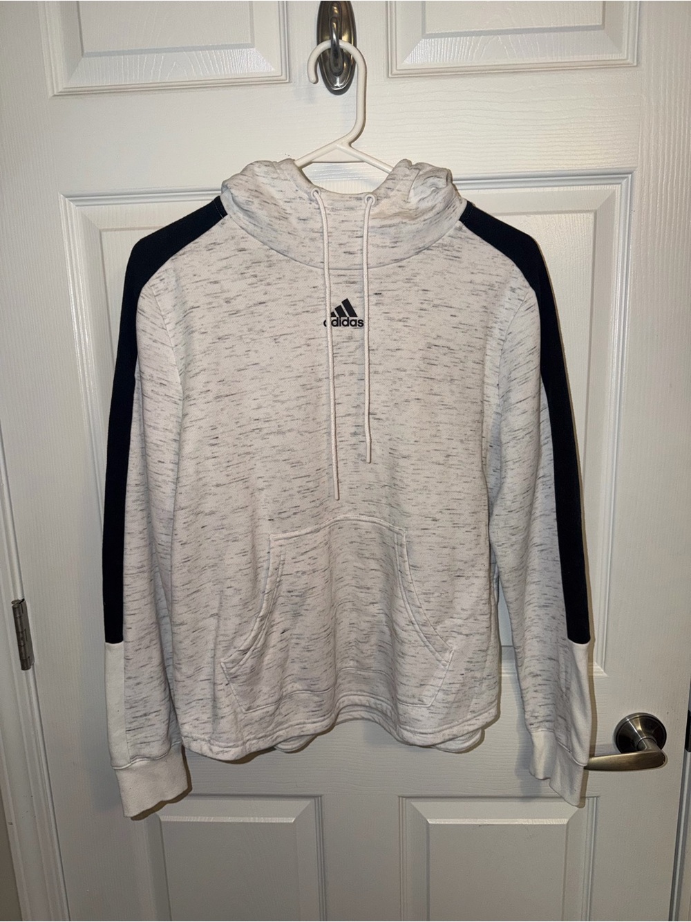 Adidas Women’s Heather White Black Colorblock Pullover Hoodie